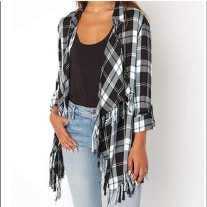 Willow & Clay Plaid Fringe Cardigan